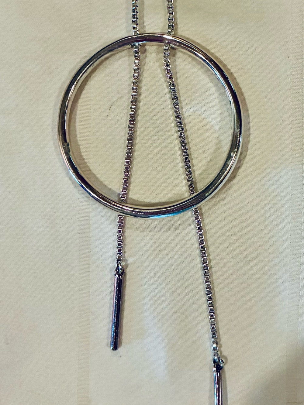 Minimalist Long 23” Adjustable Silver Circle Pendant Necklace